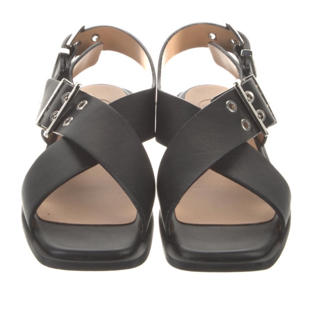 Ganni Black Buckle Cross Strap Sandals